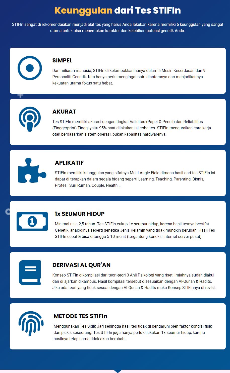 keunggulan tes stifin