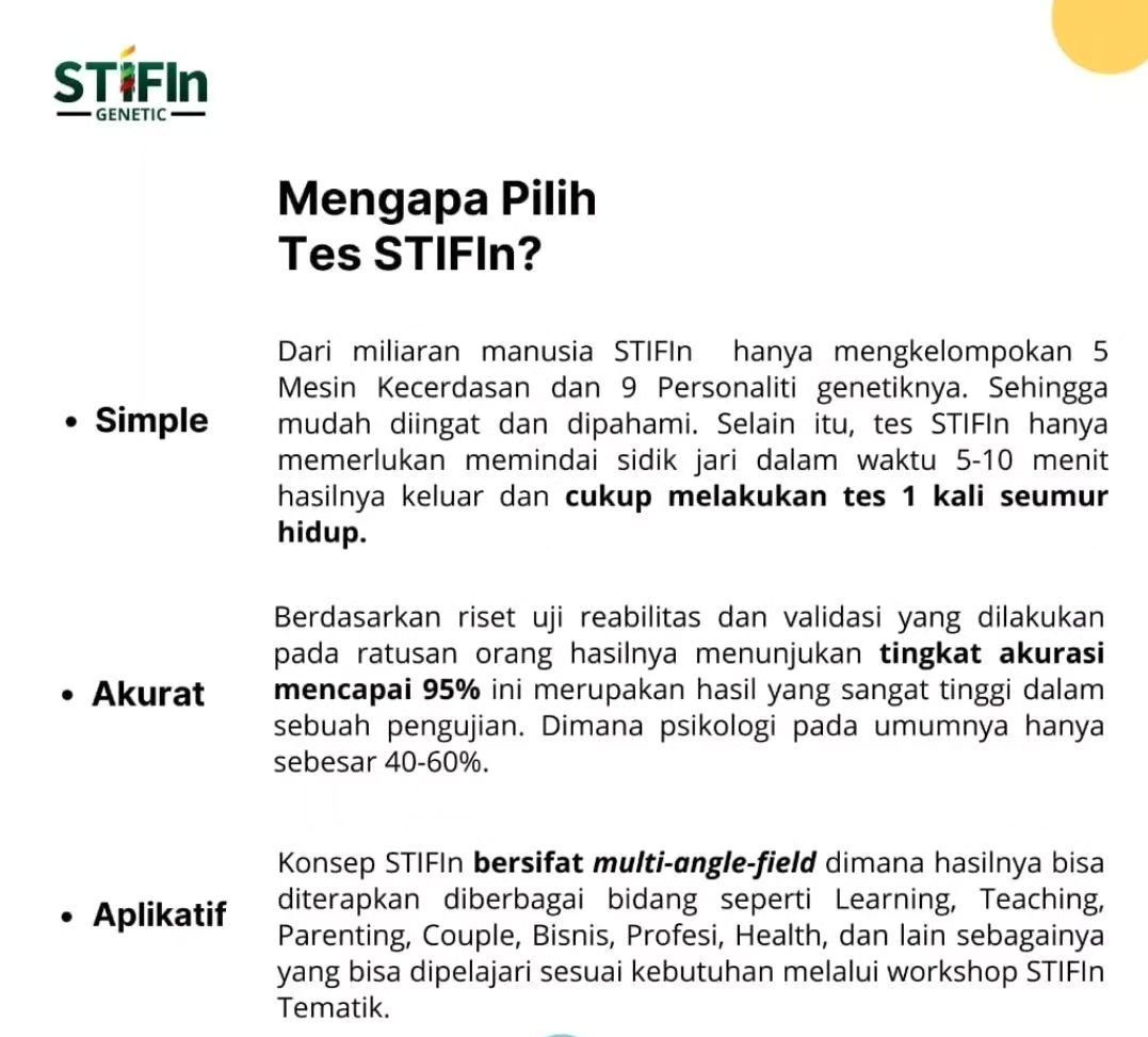 STIFIn Genetic Jakarta Tangerang Bekasi Depok Bogor 081805180808
